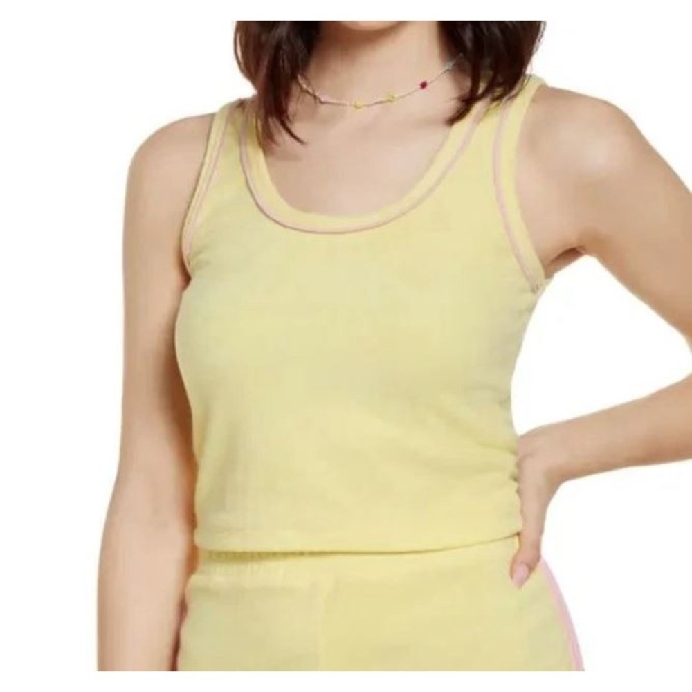 BP. Women's Sleeveless Scoop Neck Crop Terry Cloth Tank Yellow Lemonade Medium